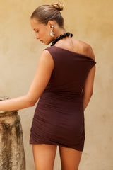 ABBEY ONE SHOULDER MINI DRESS - CHOCOLATE