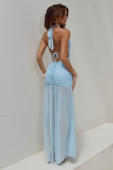 ADRIANNA PLUNGE RUCHED MAXI DRESS - AQUA