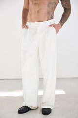 ALESSIO WIDE LEG TAILORED PANT - CREAM