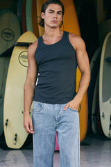 ALFIE RIBBED SINGLET - CHARCOAL