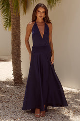 AMADINE DEEP V PLUNGE MAXI DRESS - NAVY