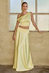 AMADINE PANELLED TRAIN MAXI SKIRT - LEMON