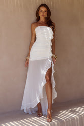 ANDEE STRAPLESS RUFFLE MAXI DRESS - WHITE