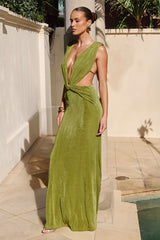 ARALIA PLUNGE COWL BACK MAXI DRESS - PALM