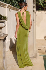 ARALIA PLUNGE COWL BACK MAXI DRESS - PALM