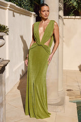 ARALIA PLUNGE COWL BACK MAXI DRESS - PALM