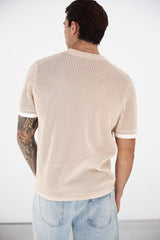 BENNET SHORT SLEEVE KNIT SHIRT - SAND/WHITE