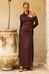 BIANCA ONE SHOULDER MAXI DRESS - CHOCOLATE