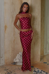 BLAINE LOW WAIST MAXI SKIRT - CHERRY/WHITE POLKA