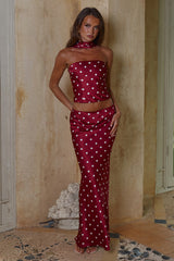 BLAINE LOW WAIST MAXI SKIRT - CHERRY/WHITE POLKA
