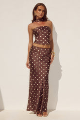 BLAINE LOW WAIST MAXI SKIRT - CHOC/LEMON POLKA
