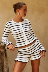 DONNA LONG SLEEVE KNIT TOP - CREAM/CHOCOLATE