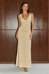 ELIN DRAPED TWIST MIDI DRESS - BUTTER