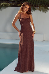 ELLERBY FRILL TRIM MAXI DRESS - CHOCOLATE