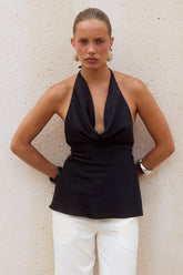 EMILIANA HALTER COWL TOP - BLACK