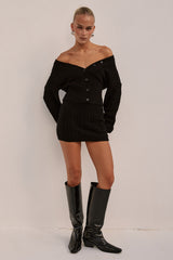EMILIA SLEEVED KNIT TOP - BLACK