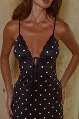 EMILY LACE TRIM CAMISOLE MIDI DRESS - BLACK/WHITE POLKA