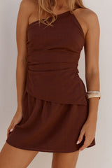 CALLIOPE ELASTICATED MINI SKIRT - CHOCOLATE
