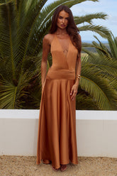 AMADINE DEEP V PLUNGE MAXI DRESS - RUST