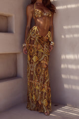 CYRUS LOW WAIST SHEER MAXI SKIRT - MAGNOLIA MANGO