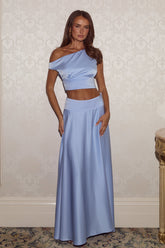 AMADINE PANELLED TRAIN MAXI SKIRT - SKY BLUE