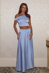 AMADINE PANELLED TRAIN MAXI SKIRT - SKY BLUE