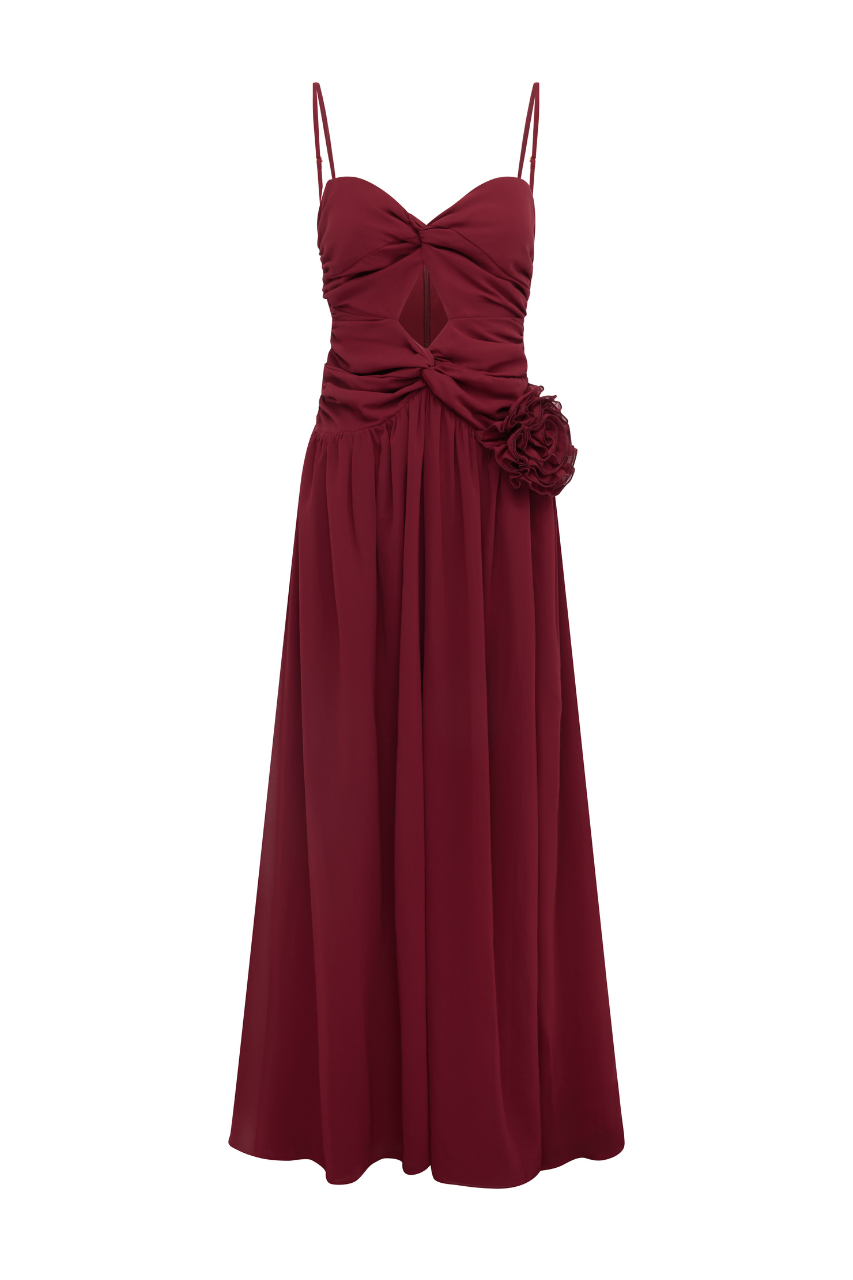 DANIKA SIDE SLIT MAXI DRESS - BERRY