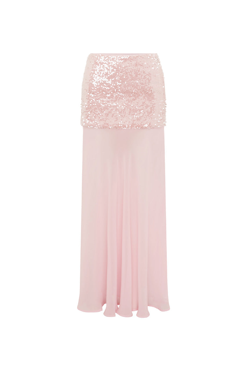 ADELUNA SHEER BOTTOM MAXI SKIRT - LIGHT PINK