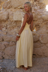 ADORA STRAPPY SHIRRED MAXI DRESS - LEMON