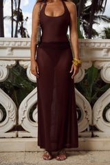 AGENTA RUCHED WAIST MAXI SKIRT - CHOCOLATE