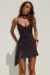 ALORA SCOOP NECK MINI DRESS - BLACK/WHITE POLKA