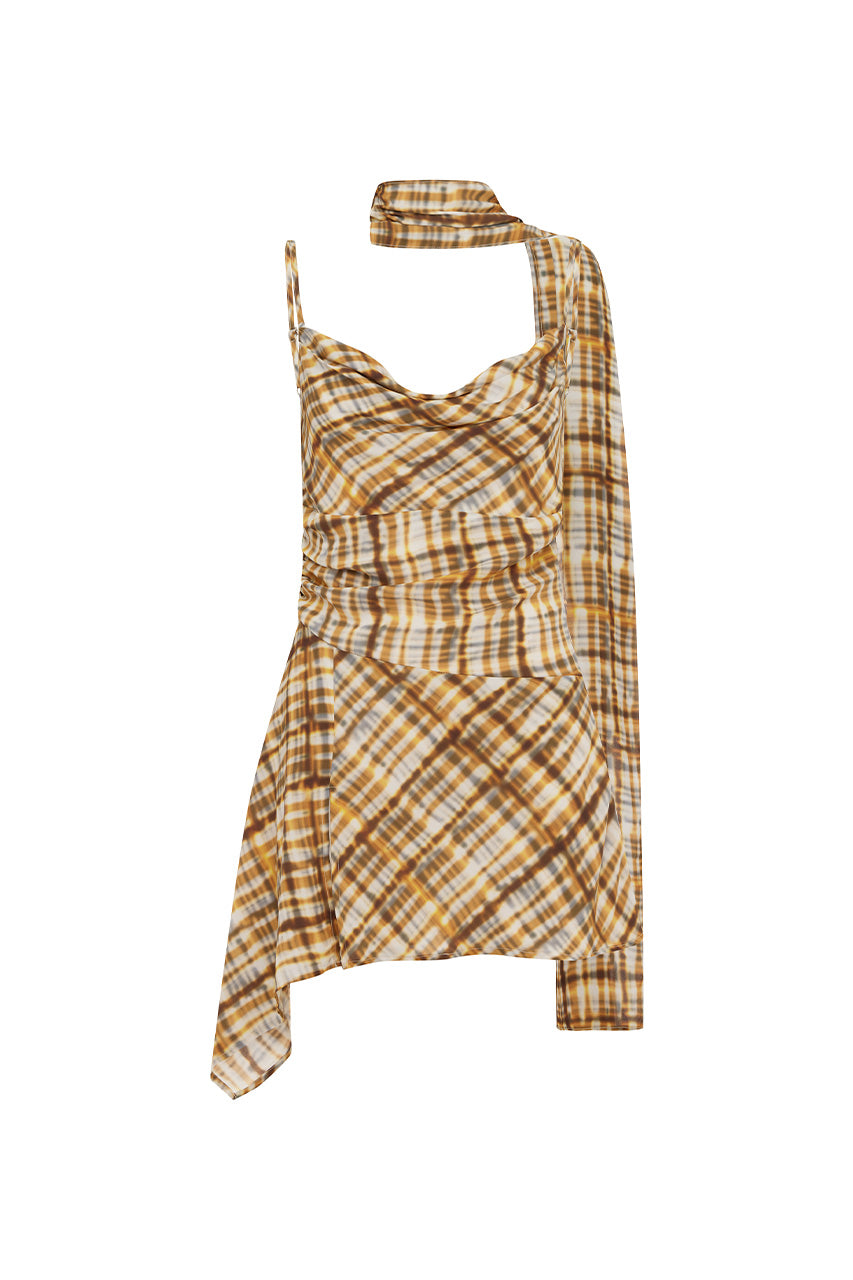 ALORA SCOOP NECK MINI DRESS - VINNIE BROWN