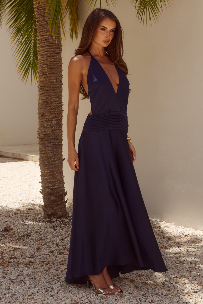AMADINE DEEP V PLUNGE MAXI DRESS - NAVY