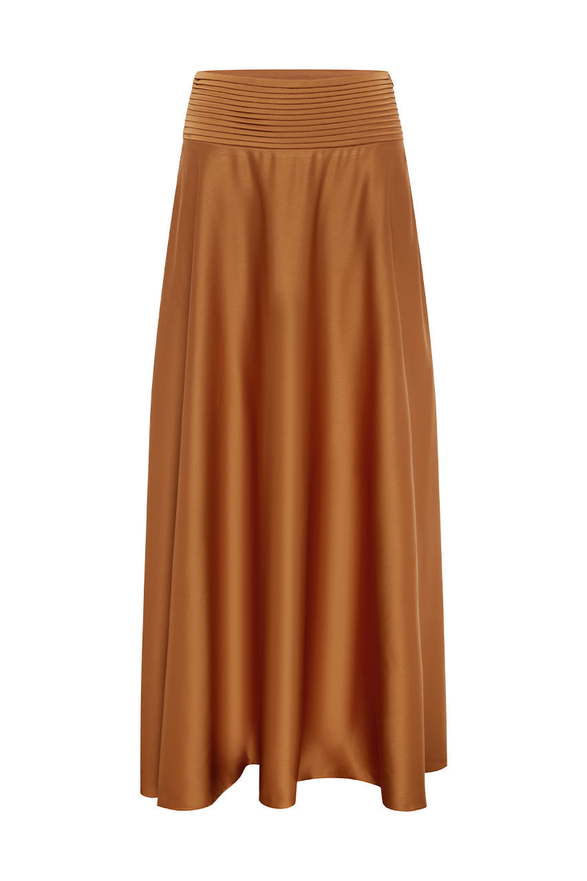 AMADINE PANELLED TRAIN MAXI SKIRT - GINGER
