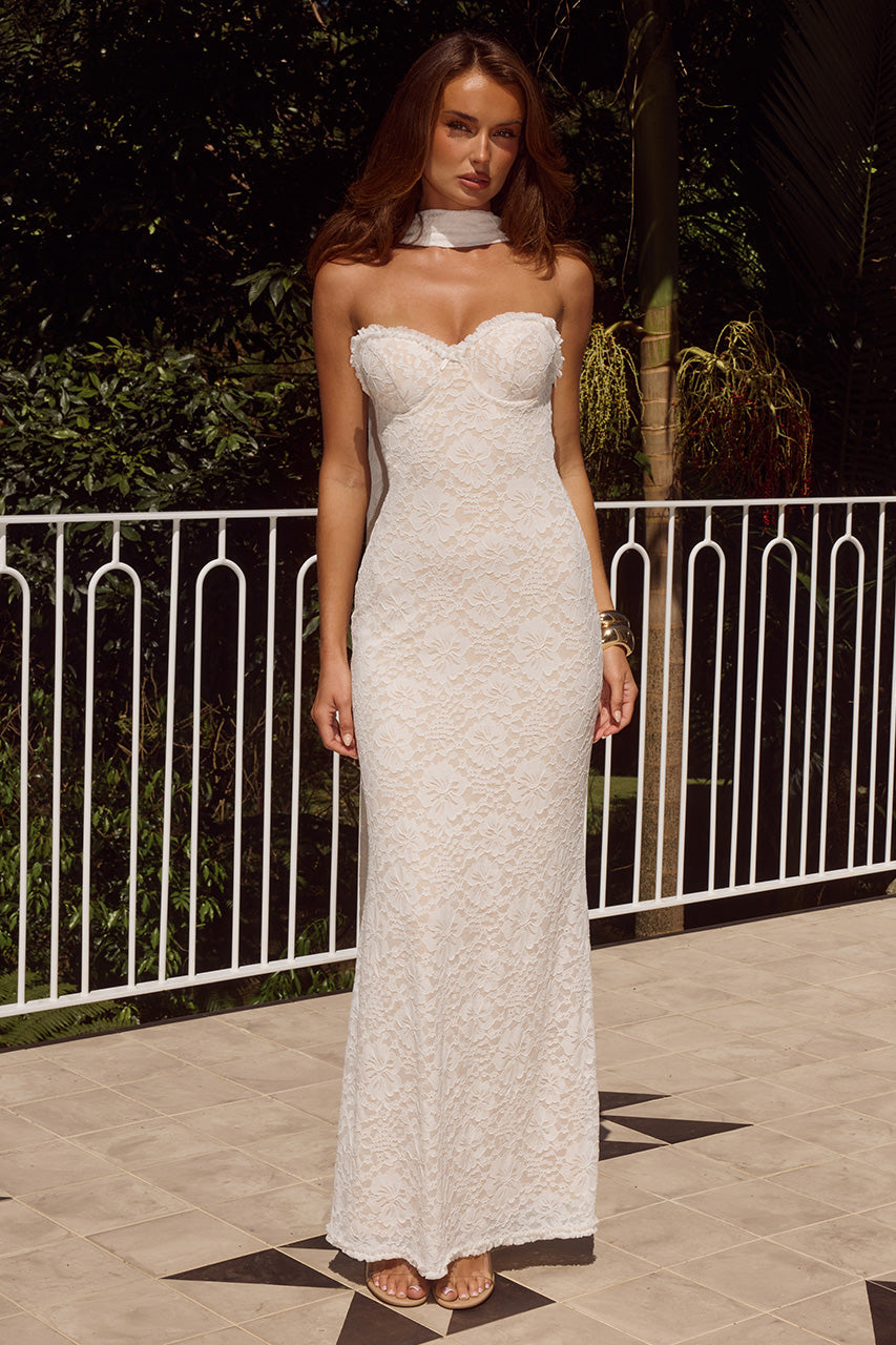 AMANA STRAPLESS SCARF MAXI DRESS - WHITE