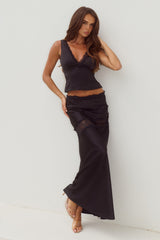 AMARA V-NECK LACE TRIM TOP - BLACK