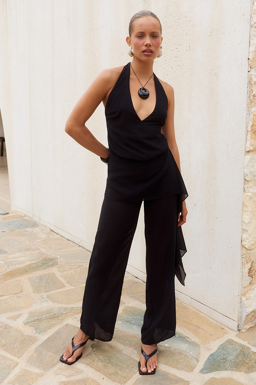 ARIANA HALTER OPEN BACK JUMPSUIT - BLACK