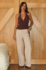 ARLOWE HALTER WRAP TOP - CHOCOLATE