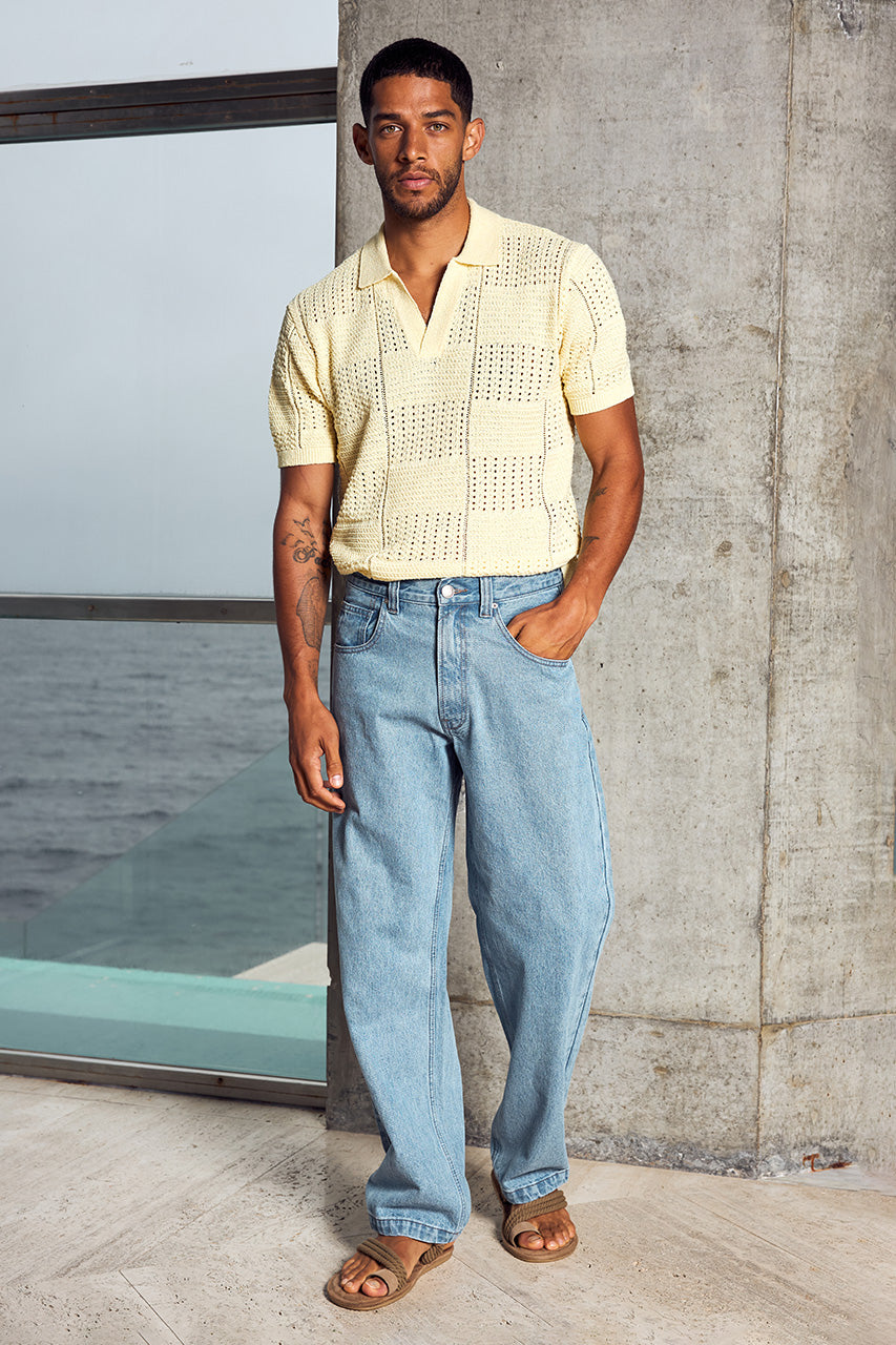 ATLAS SHORT SLEEVE POLO KNIT TOP - LEMON