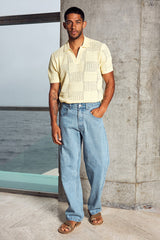 ATLAS SHORT SLEEVE POLO KNIT TOP - LEMON
