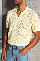 ATLAS SHORT SLEEVE POLO KNIT TOP - LEMON