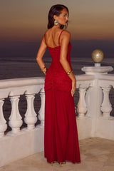 CASSIE GLITTER MESH MAXI DRESS - CHERRY