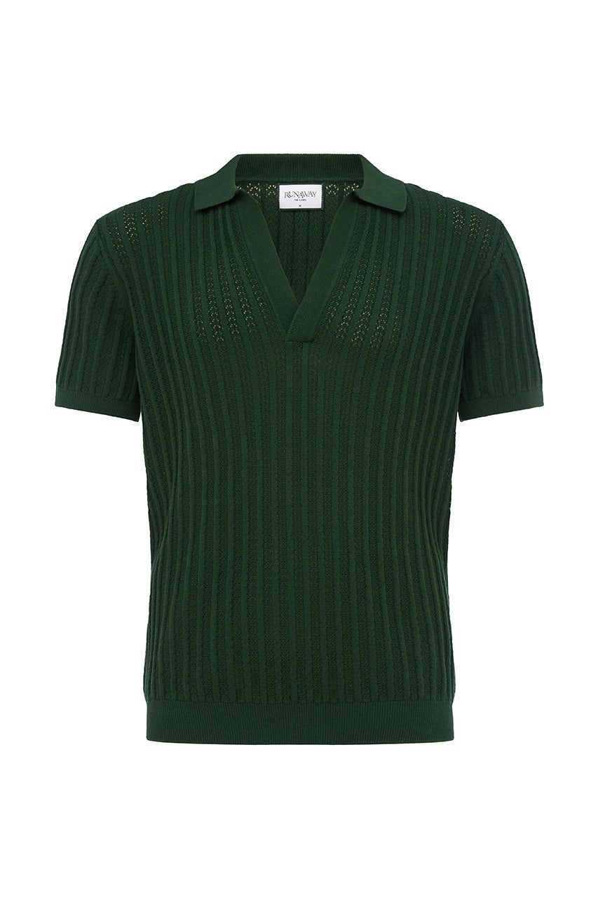 DANTE TEXTURED POLO KNIT TOP - EMERALD GREEN