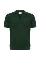DANTE TEXTURED POLO KNIT TOP - EMERALD GREEN