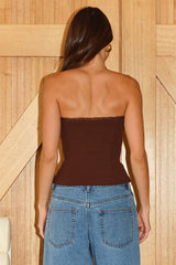 DARLA STRAPLESS LACE TRIM TOP - CHOCOLATE