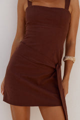 DELIA SQUARE NECK MINI DRESS - CHOCOLATE