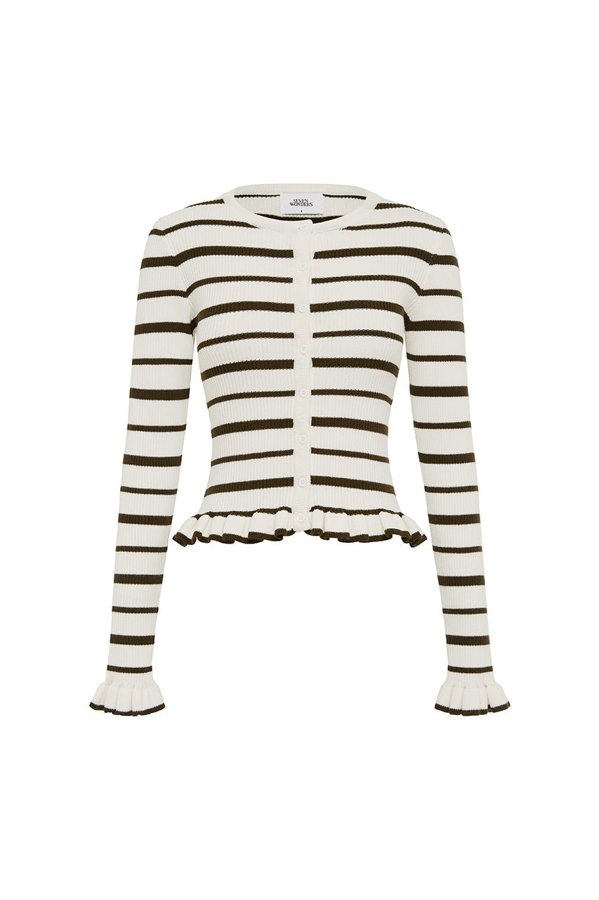 DONNA LONG SLEEVE KNIT TOP - CREAM/CHOCOLATE