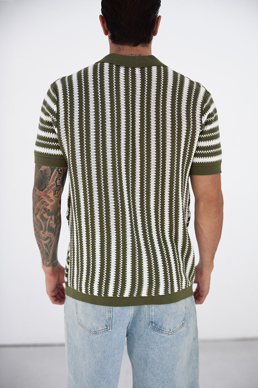 DORIAN SHORT SLEEVE SHIRT - KHAKI/WHITE