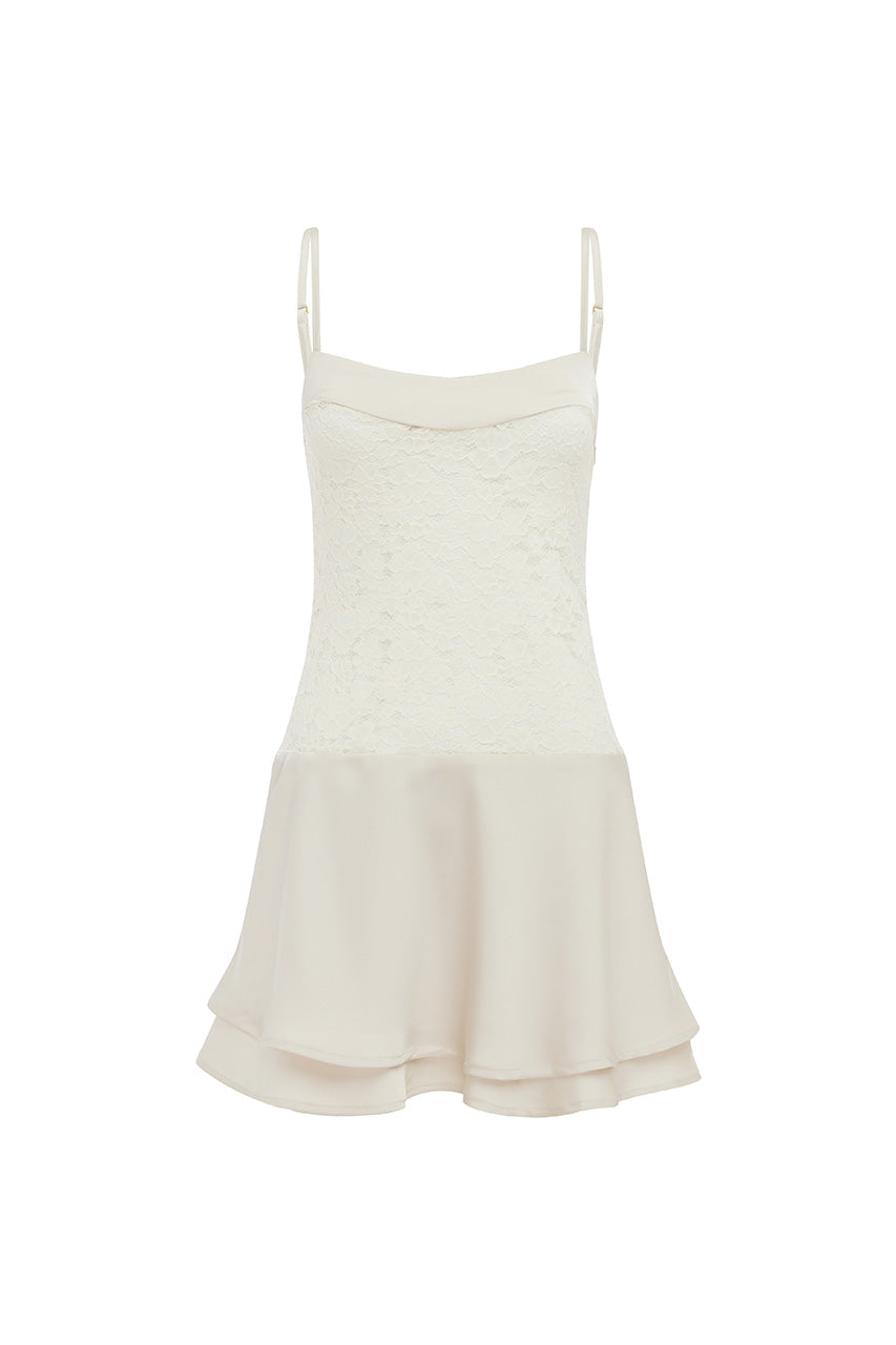 EDWINA LACE BODICE MINI DRESS - SHELL/CREAM