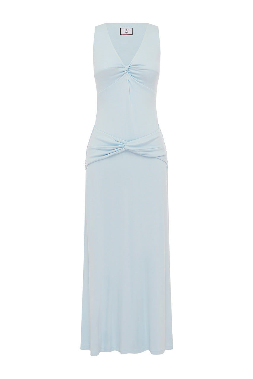 ELIN DRAPED TWIST MIDI DRESS - MIST